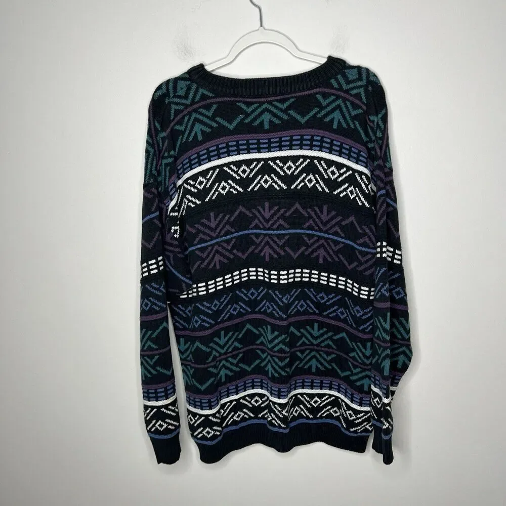 Henry Grethel Made‎ In USA Geometric Crewneck Sweater Large Grandpa 90s Vintage